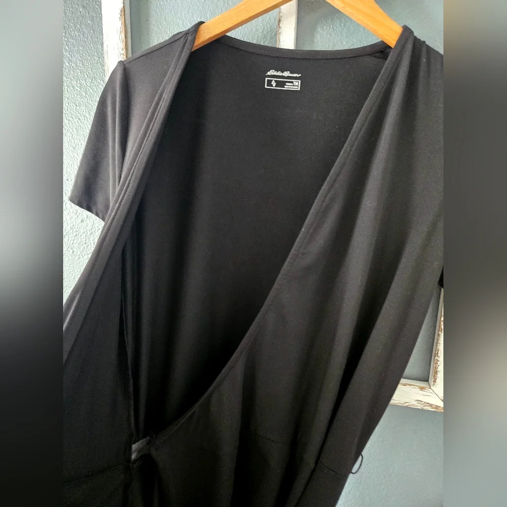 New Eddie Bauer Black Midi Wrap Dress Tall Medium (TM) - Picture 4 of 5